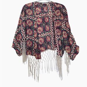 Multicolor Paisley Mixed Print Tassles Kimono Size S Millau